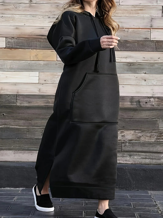 Women's Casual Hooded Dress Black - primary photo, shown with a person (1 of 2)