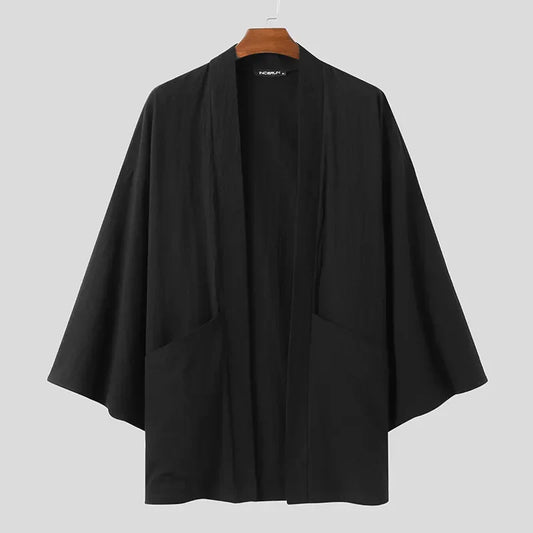 Black Kimono Open-Front Cardigan Top