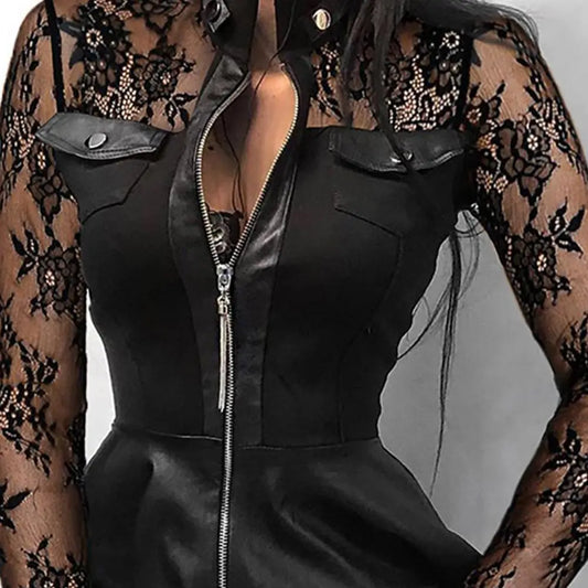 Black Lace Zip Mini Dress