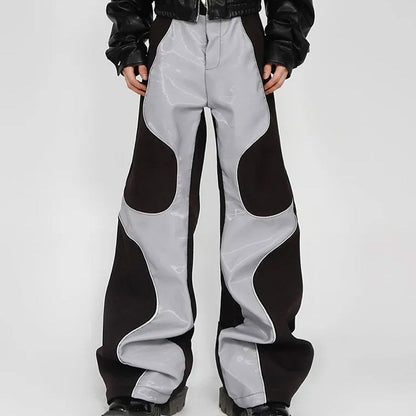 Black Gray Paneled Wide Pants