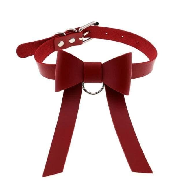 Bowknot Leather Choker - Creepy Goth