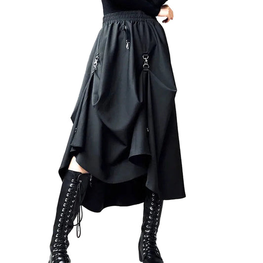 Women's Black Asymmetric Draped Midi Skirt - primary lifestyle photo (1 of 2)