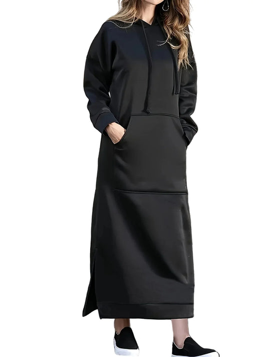 Casual Hooded Black Dress