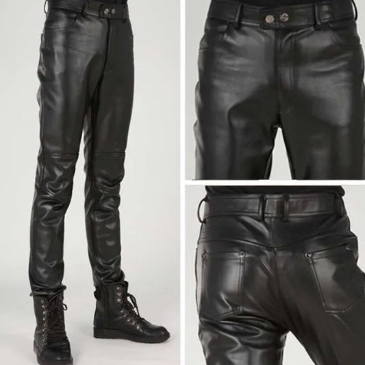 Men's Black Faux Leather Slim Biker Pants - primary lifestyle photo (1 of 3)