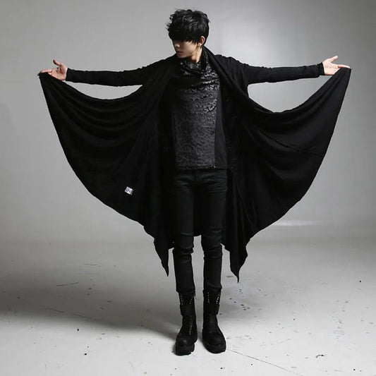 Men's Black Hooded Asymmetric Draped Cloak - primary lifestyle photo (1 of 3)