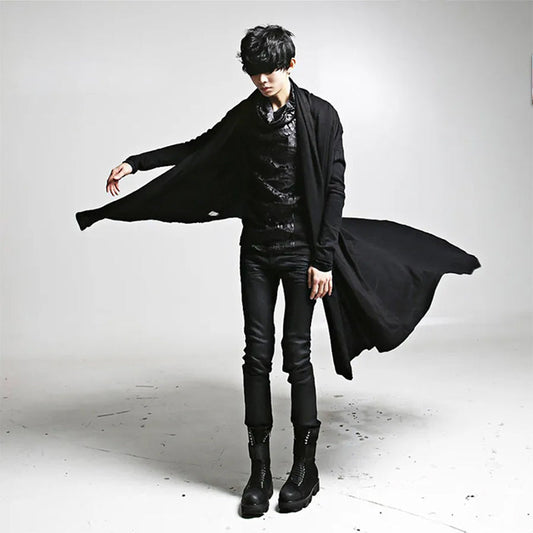 Black Hooded Asymmetric Draped Cape