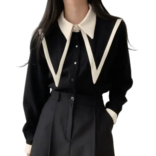 Women's Black White Contrast Collar Blouse - primary lifestyle photo (1 of 2)