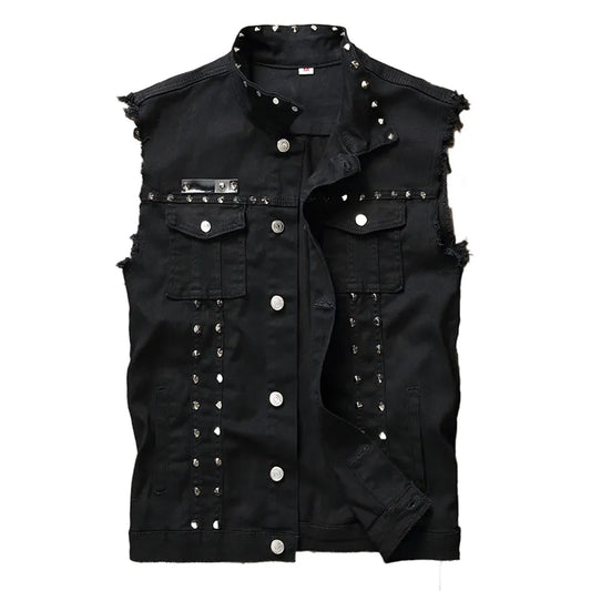 Denim Punk Vest - front studio view (1 of 2)