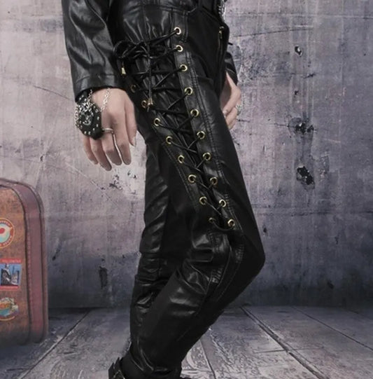 Black Side-Lace Slim Pants