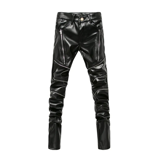 Men's Black Faux Leather Multi-Zip Slim Pants - front studio view (1 of 3)