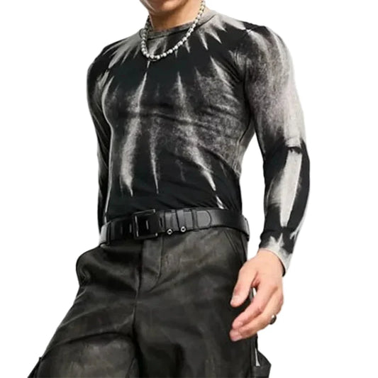 Black Silver Marble Slim Crew Top