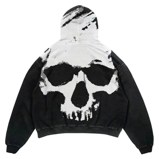 Men's Black White Halftone Skull Hoodie - front studio view (1 of 2)