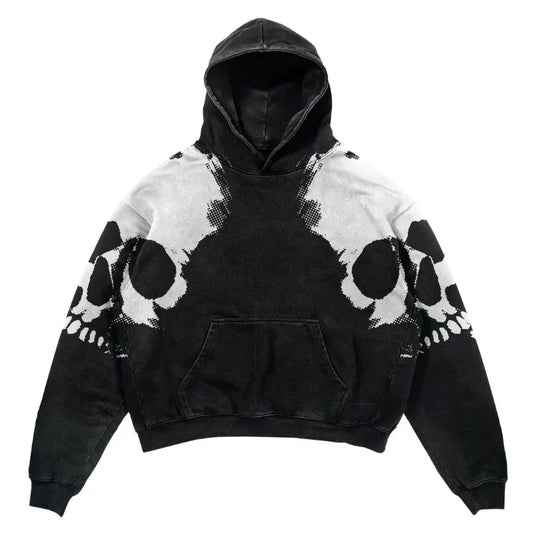 Black White Halftone Skull Hoodie