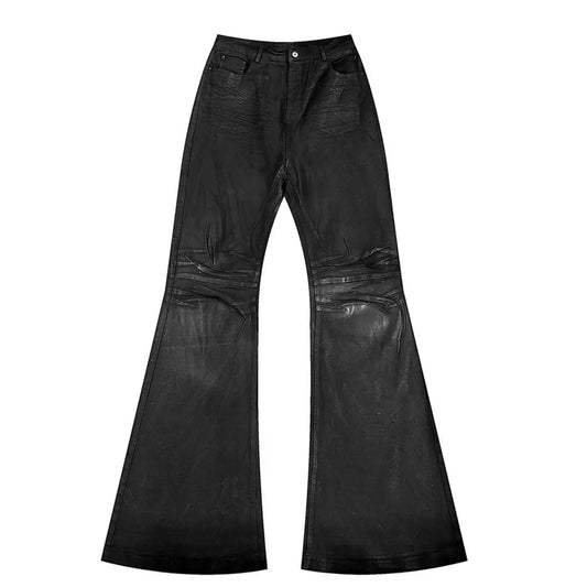 American Retro Heavy Industry High Street Coated Micro-Flared Jeans For Men And Women Black Gothic Vintage Casual Loose Jeans - Creepy Goth