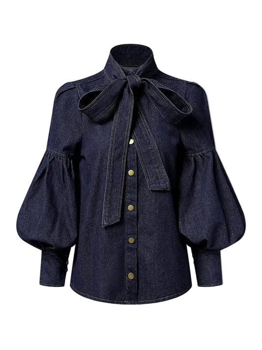 Women's Denim Blouse - front studio view (1 of 2)