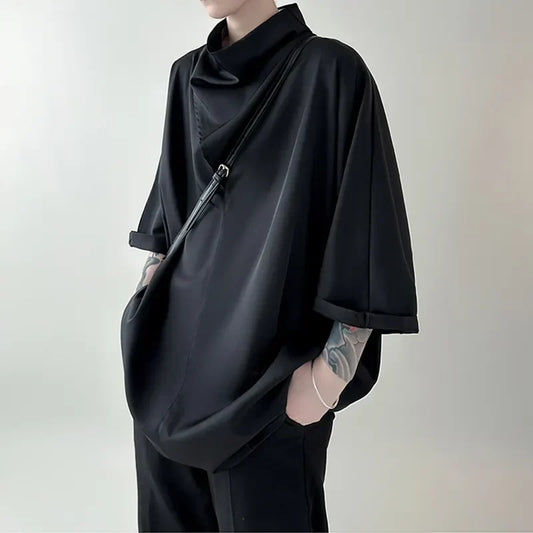 Men's Black Blue Oversized Cowl Sleeve Top - primary lifestyle photo (1 of 6)