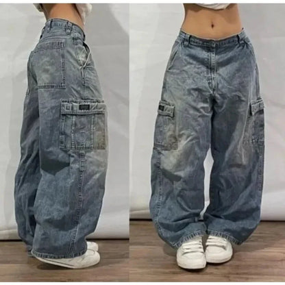 American New Fashion Oversized Pattern Printed Washed Jeans Men Y2K Gothic Rock Popular Casual Joker High Waist Wide Leg Pants - Creepy Goth