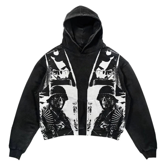 Men's Black Military Skeleton Graphic Hoodie - front studio view