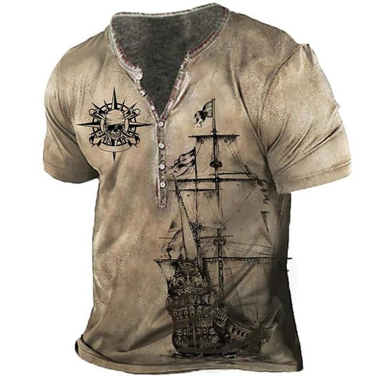Men's Tan Distressed Pirate Skull Henley - primary photo, shown with a person (1 of 5)