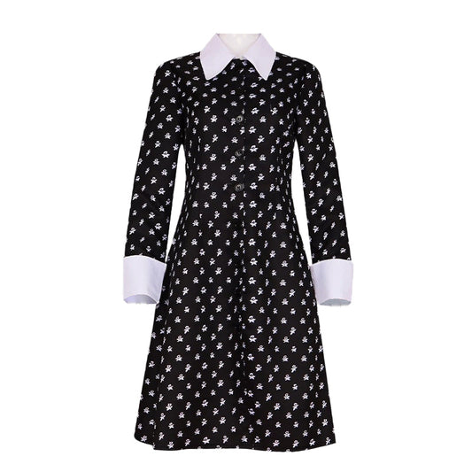 Black Skull-Print Collar Mini Dress