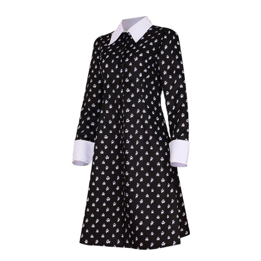 Black Skull-Print Collar Mini Dress
