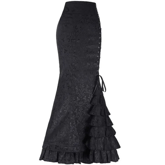 Raven Brocade Gothic Maxi Skirt - front studio view (1 of 3)